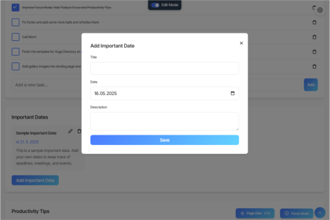 Important Dates Feature Screenshot